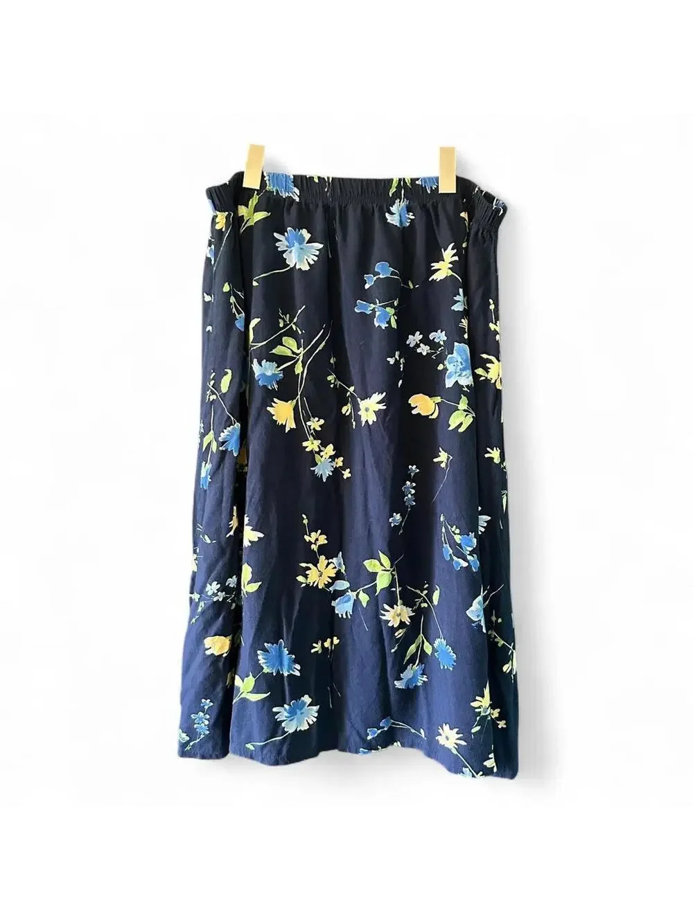 Nikki Brand Floral Midi Skirt - Navy Blue with Yellow & Blue Flowers - Size XL